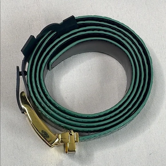Green Croc-Embossed Belt with Gold Buckle - Picture 5 of 7